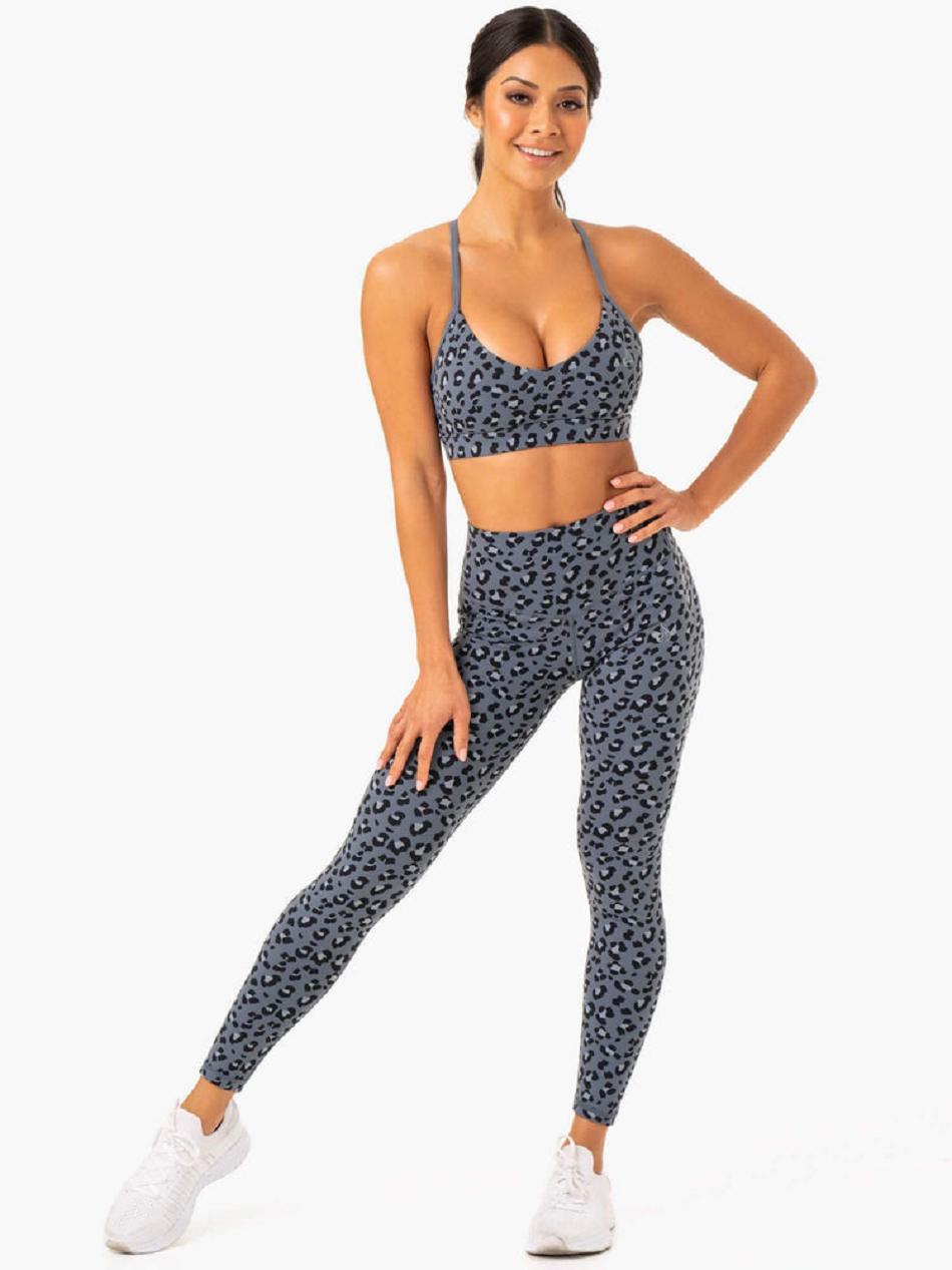 Grey / Blue / Leopard Women's Ryderwear Hybrid Sports Bras | 59KR94782