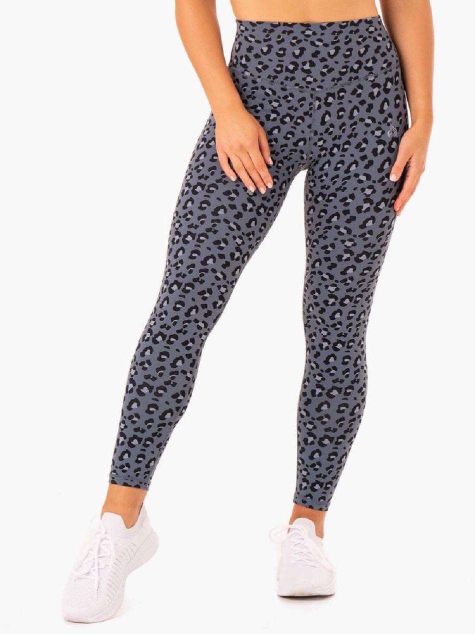 Grey / Blue / Leopard Women's Ryderwear Hybrid Full Length Leggings | ES4361101