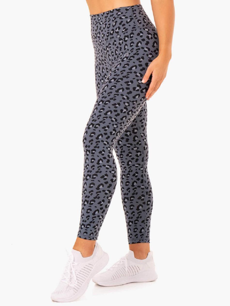 Grey / Blue / Leopard Women's Ryderwear Hybrid Full Length Leggings | ES4361101