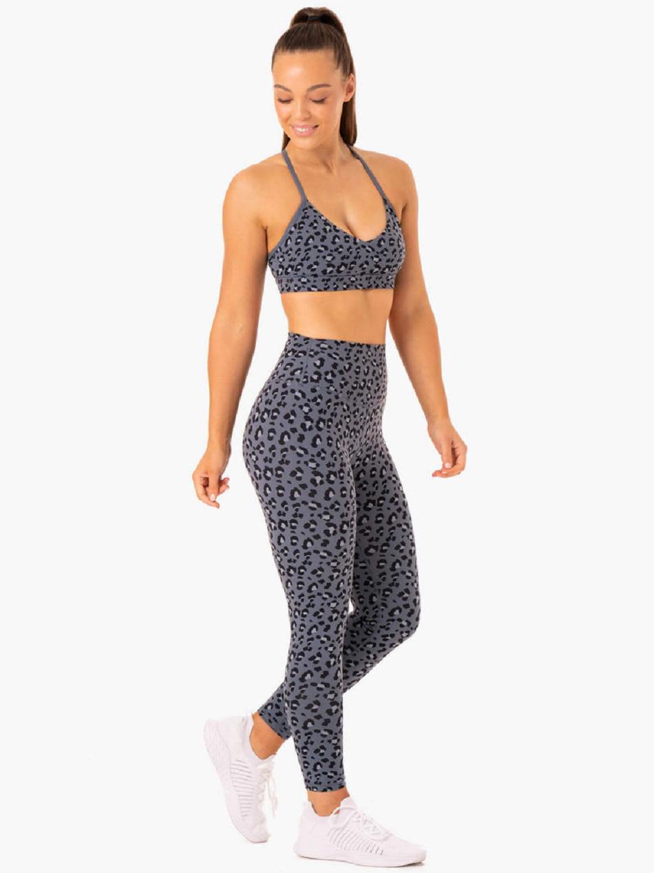 Grey / Blue / Leopard Women's Ryderwear Hybrid Full Length Leggings | ES4361101