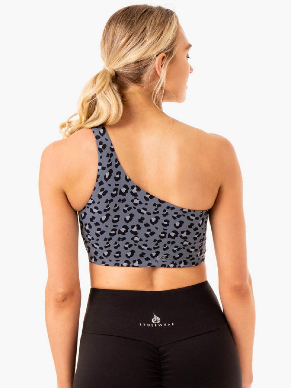 Grey / Blue / Leopard Women's Ryderwear Adapt One Shoulder Sports Bras | MNG84888