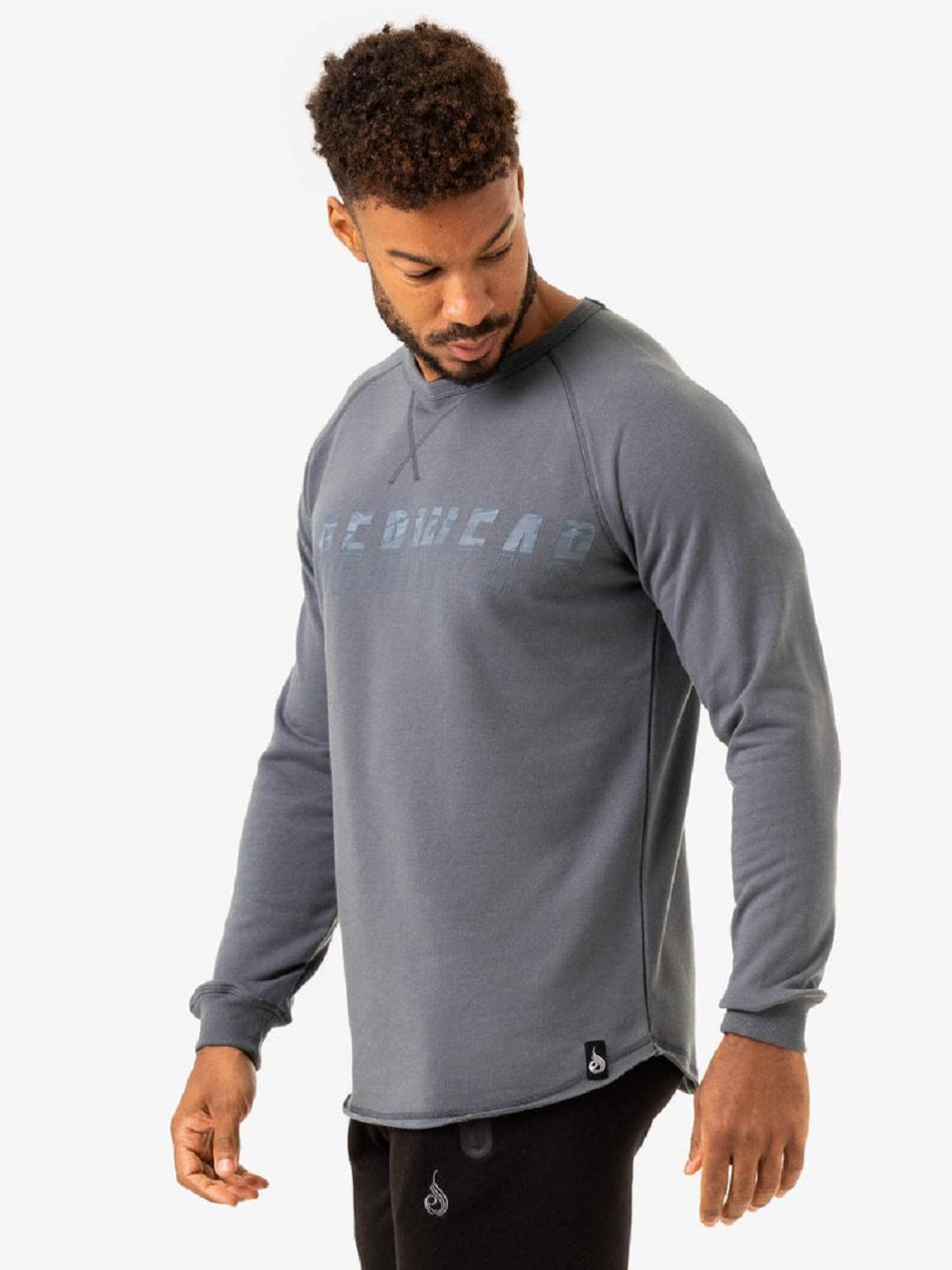 Grey / Blue Men's Ryderwear Overdrive Crew Neck Top | 91YH21237