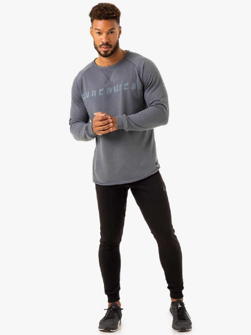 Grey / Blue Men's Ryderwear Overdrive Crew Neck Top | 91YH21237