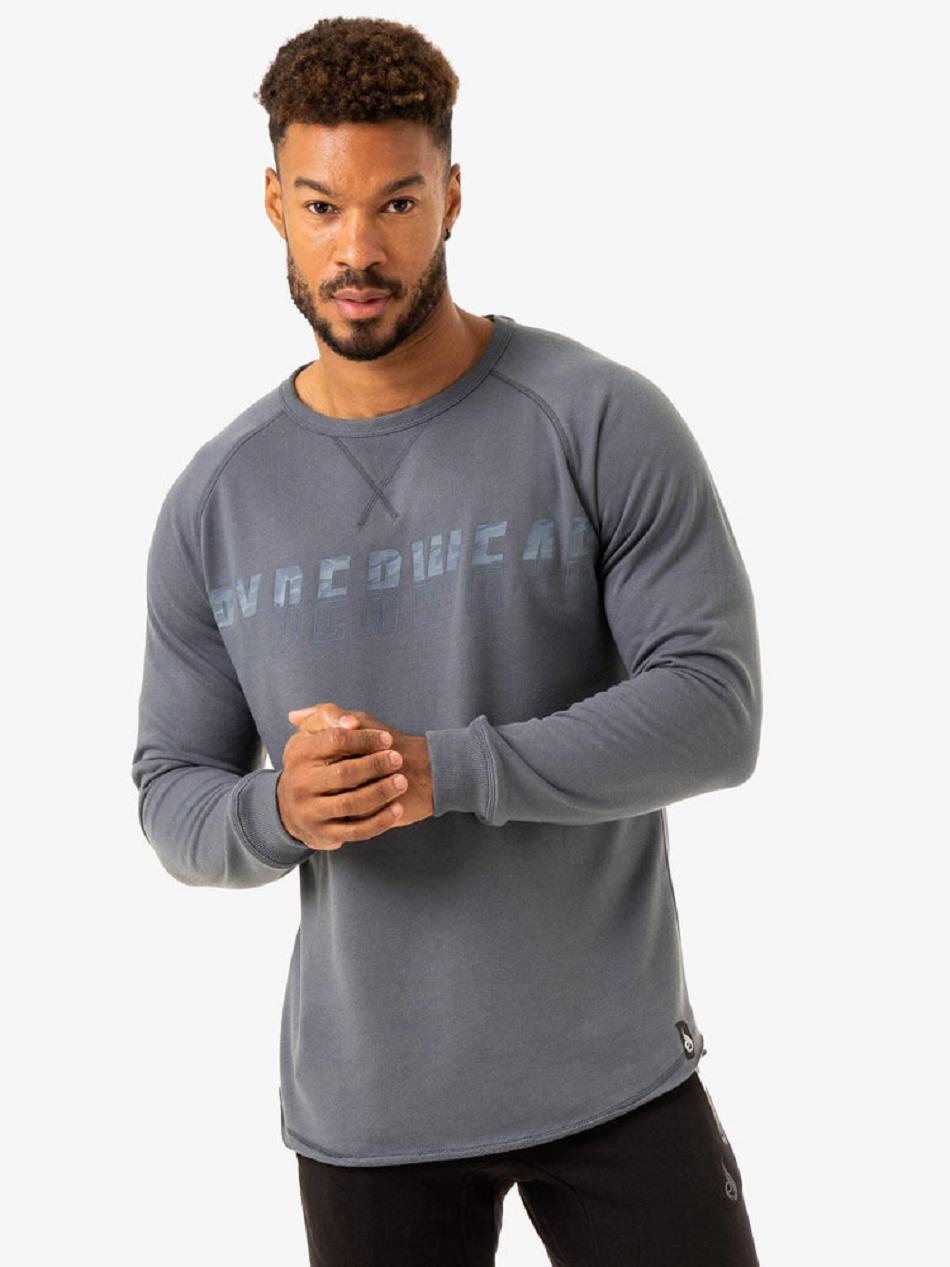 Grey / Blue Men\'s Ryderwear Overdrive Crew Neck Top | 91YH21237