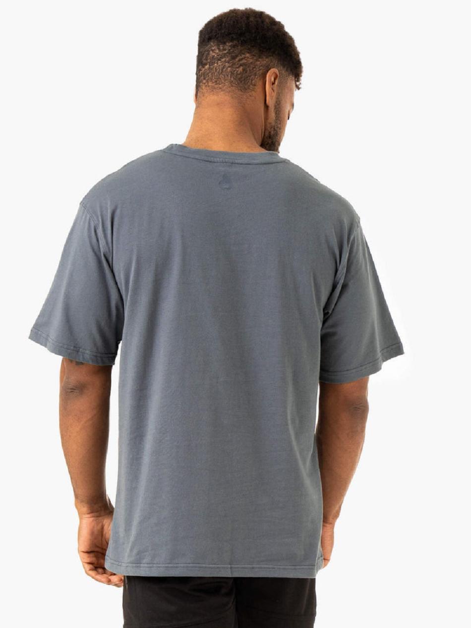 Grey / Blue Men's Ryderwear Overdrive Oversized T-Shirt Top | 152J11772