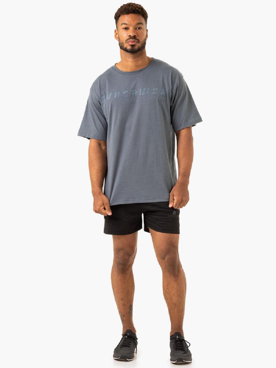 Grey / Blue Men's Ryderwear Overdrive Oversized T-Shirt Top | 152J11772