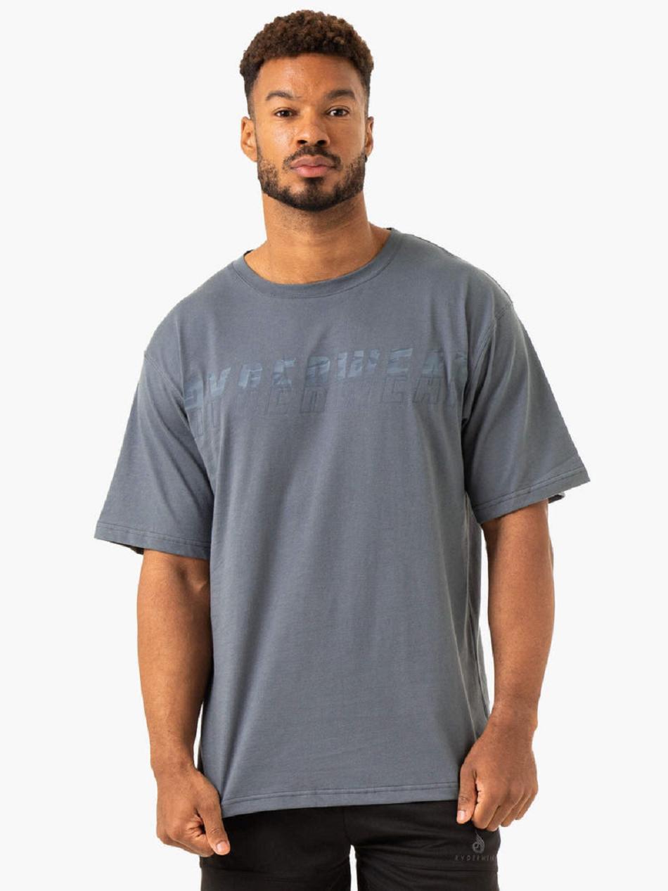 Grey / Blue Men\'s Ryderwear Overdrive Oversized T-Shirt Top | 152J11772