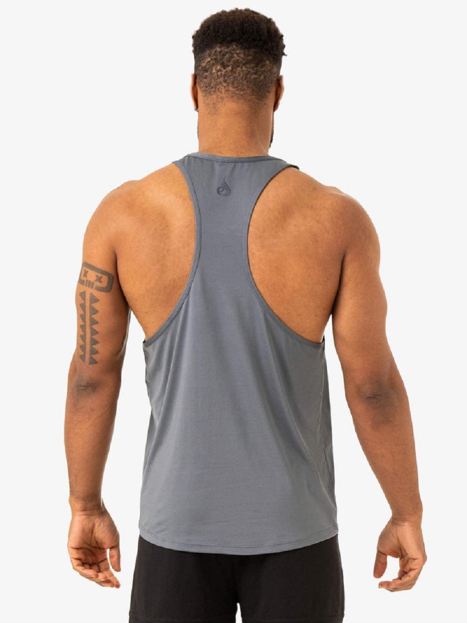 Grey / Blue Men's Ryderwear Overdrive Stringer T-Back Top | 128S38513