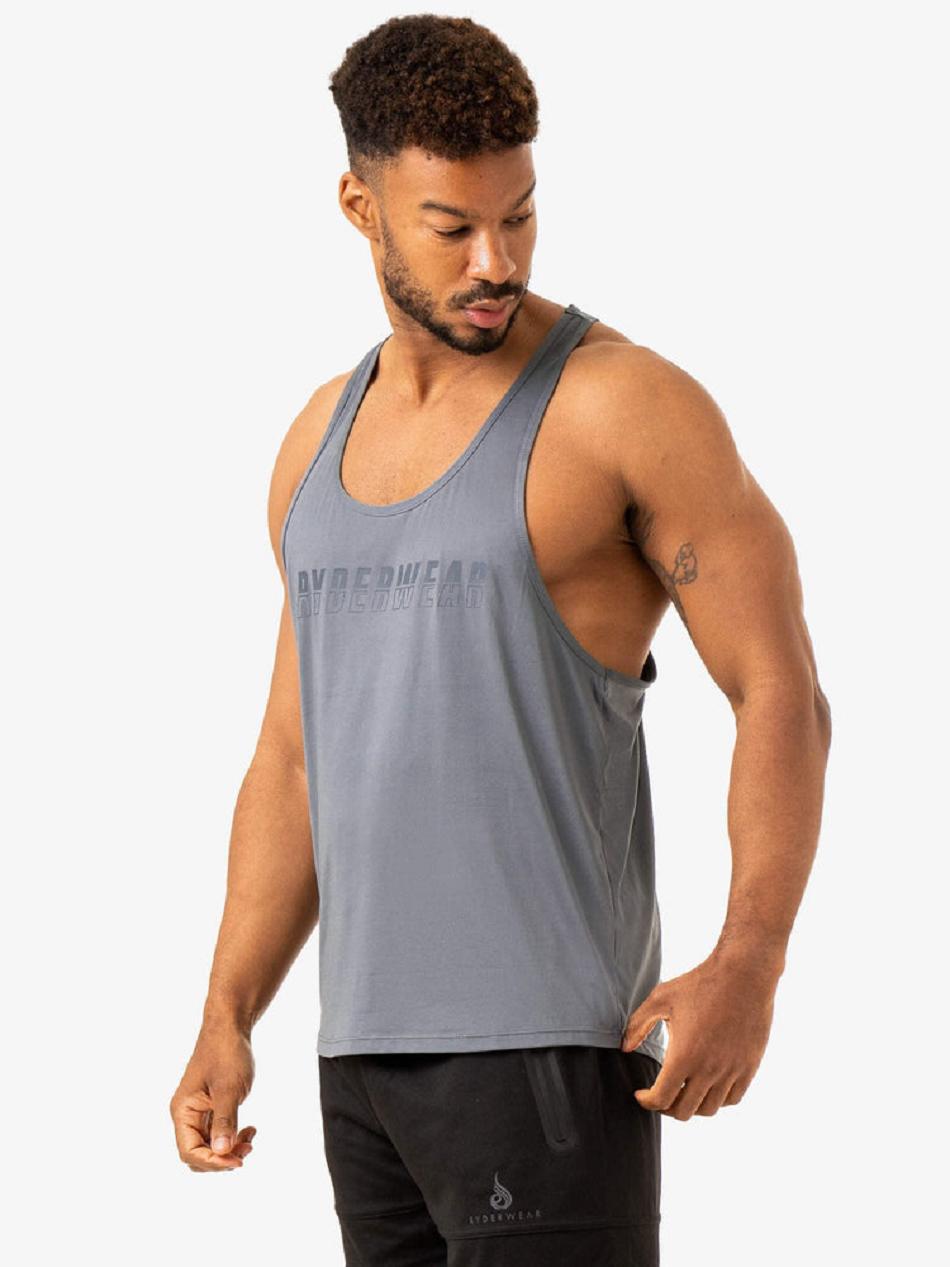 Grey / Blue Men's Ryderwear Overdrive Stringer T-Back Top | 128S38513