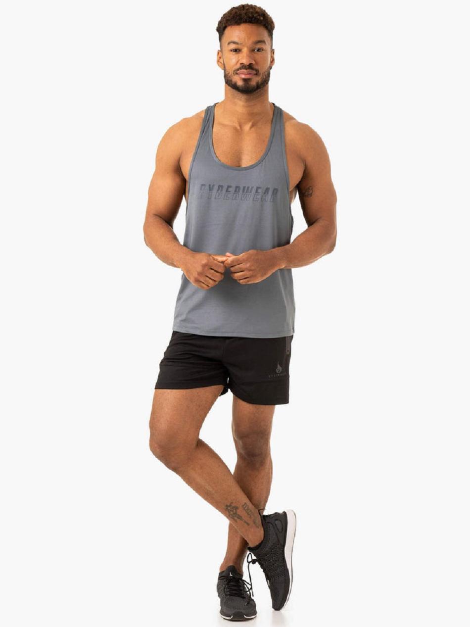 Grey / Blue Men's Ryderwear Overdrive Stringer T-Back Top | 128S38513