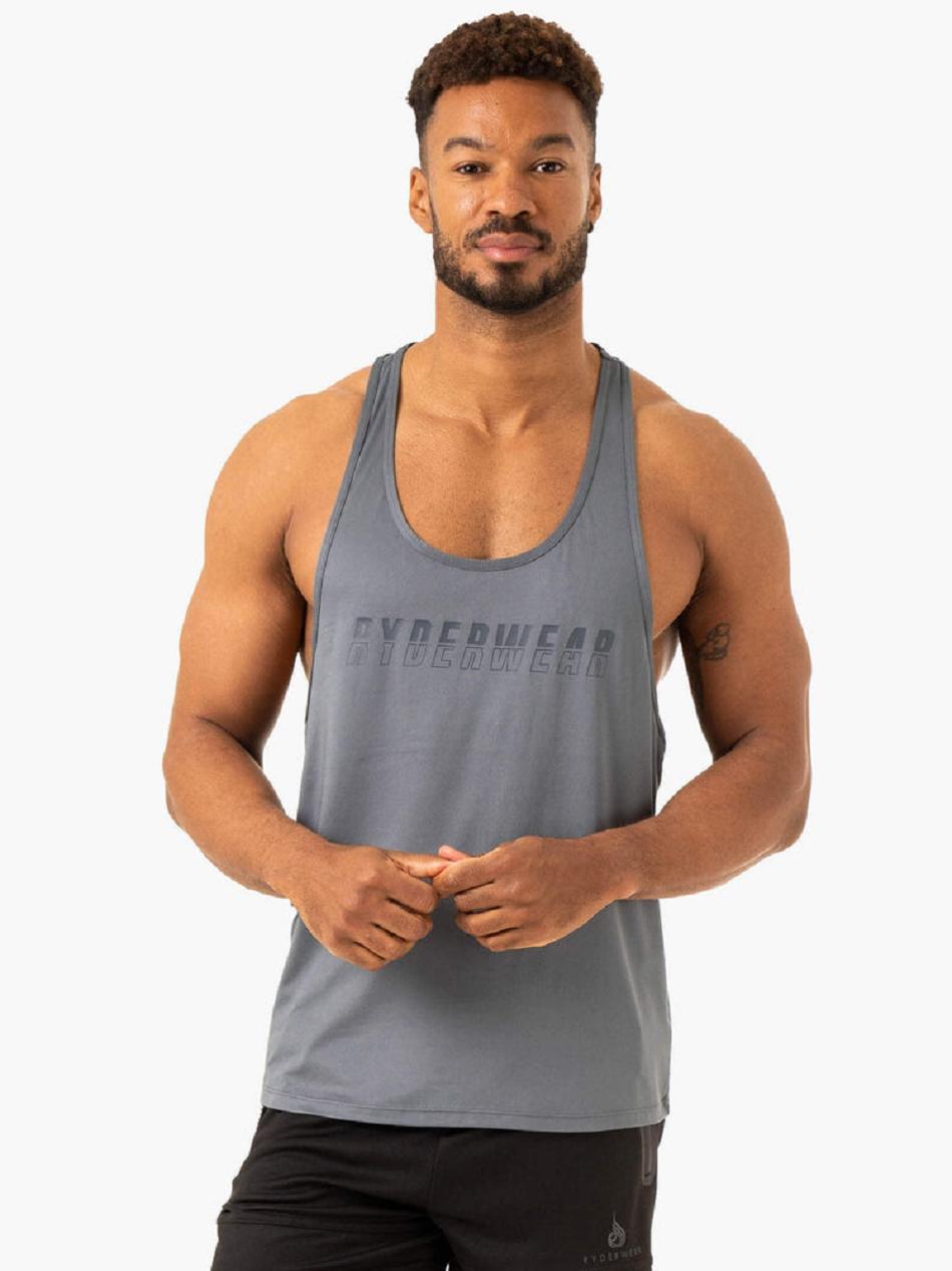 Grey / Blue Men\'s Ryderwear Overdrive Stringer T-Back Top | 128S38513