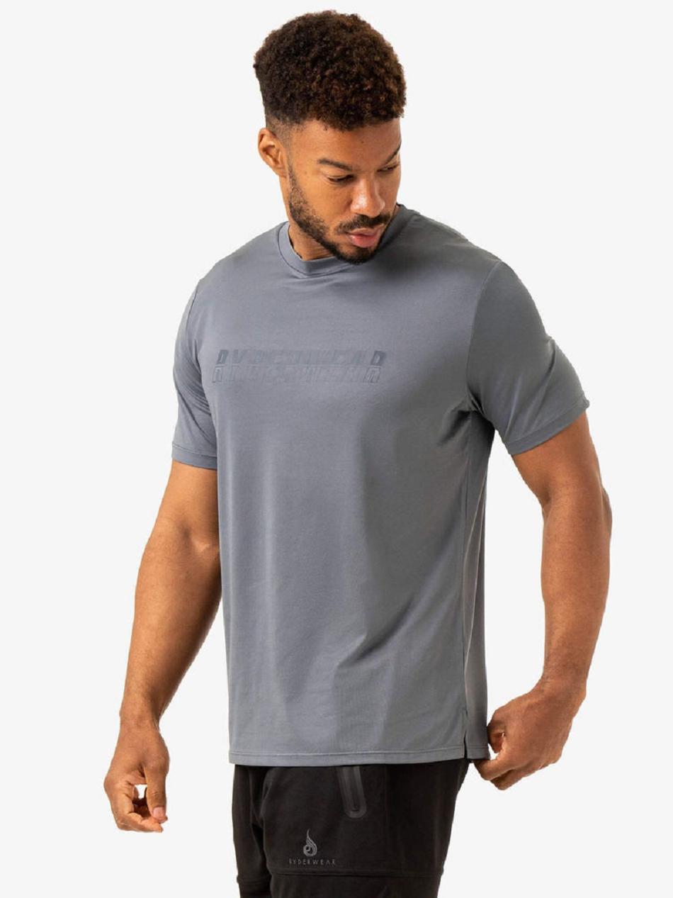 Grey / Blue Men's Ryderwear Overdrive T-Shirt Top | DF8914290