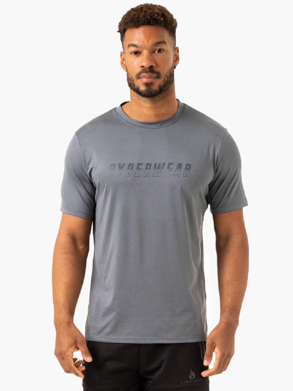 Grey / Blue Men\'s Ryderwear Overdrive T-Shirt Top | DF8914290