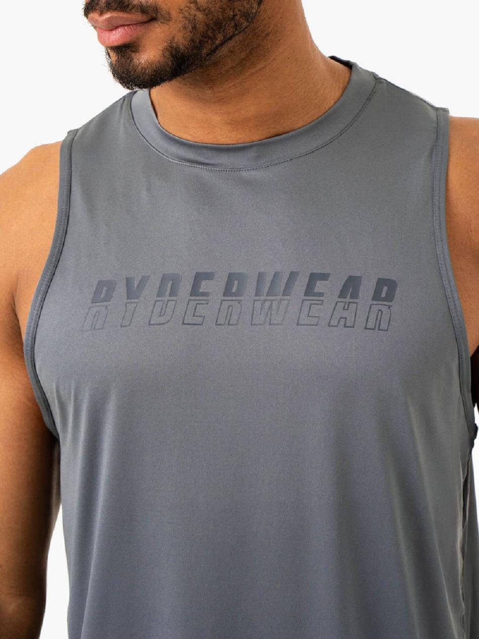 Grey / Blue Men's Ryderwear Overdrive Tank Top | FR8735290