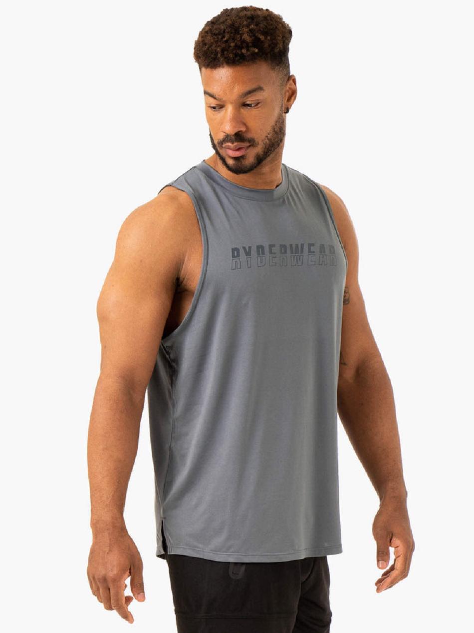 Grey / Blue Men's Ryderwear Overdrive Tank Top | FR8735290