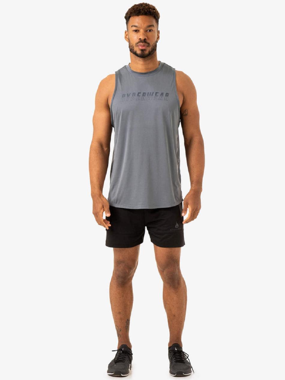 Grey / Blue Men's Ryderwear Overdrive Tank Top | FR8735290