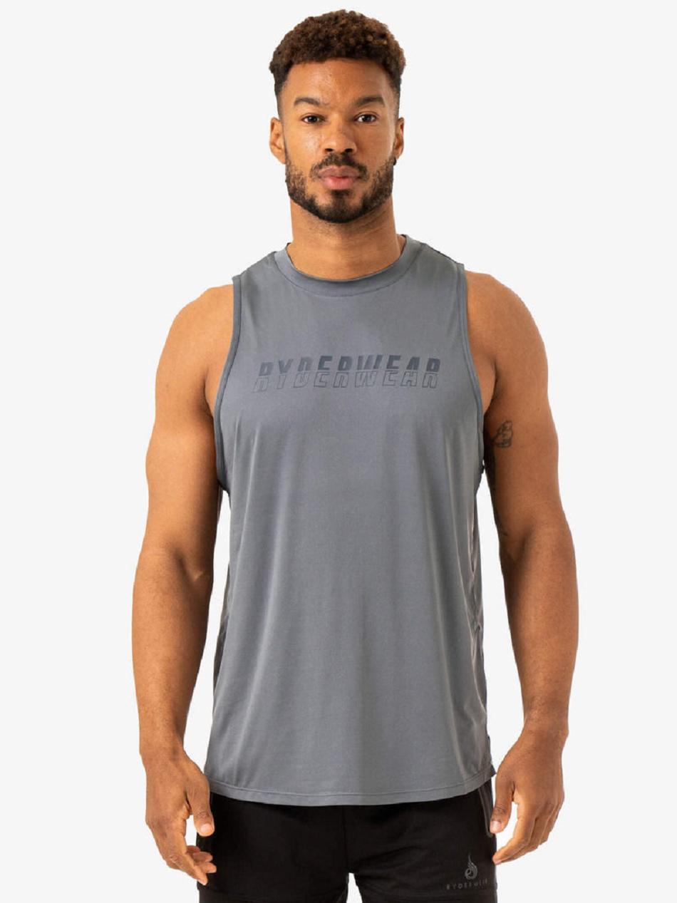 Grey / Blue Men\'s Ryderwear Overdrive Tanks | G2T42954