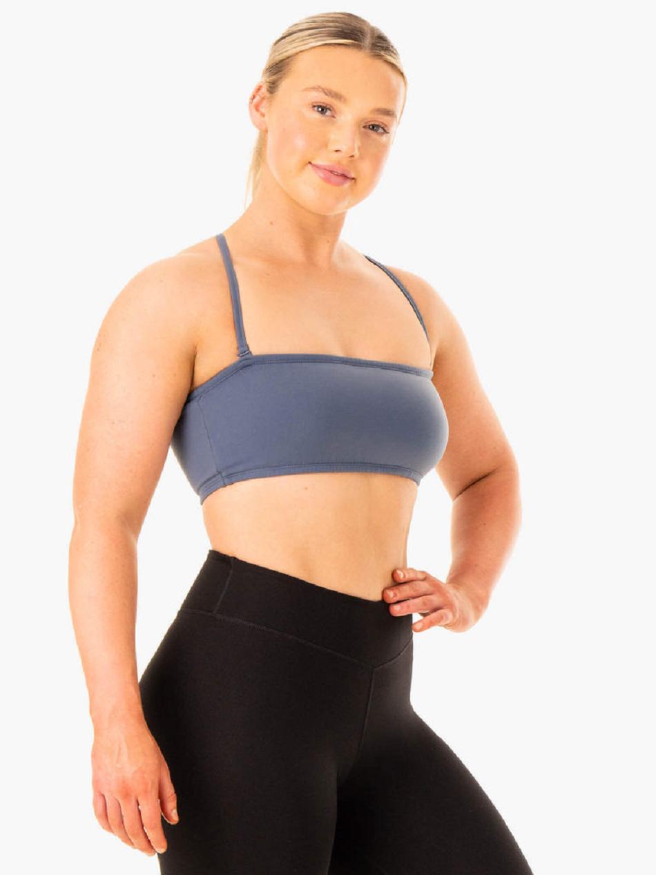 Grey / Blue Women's Ryderwear Convertible Bandeau Sports Bras | G5B30497