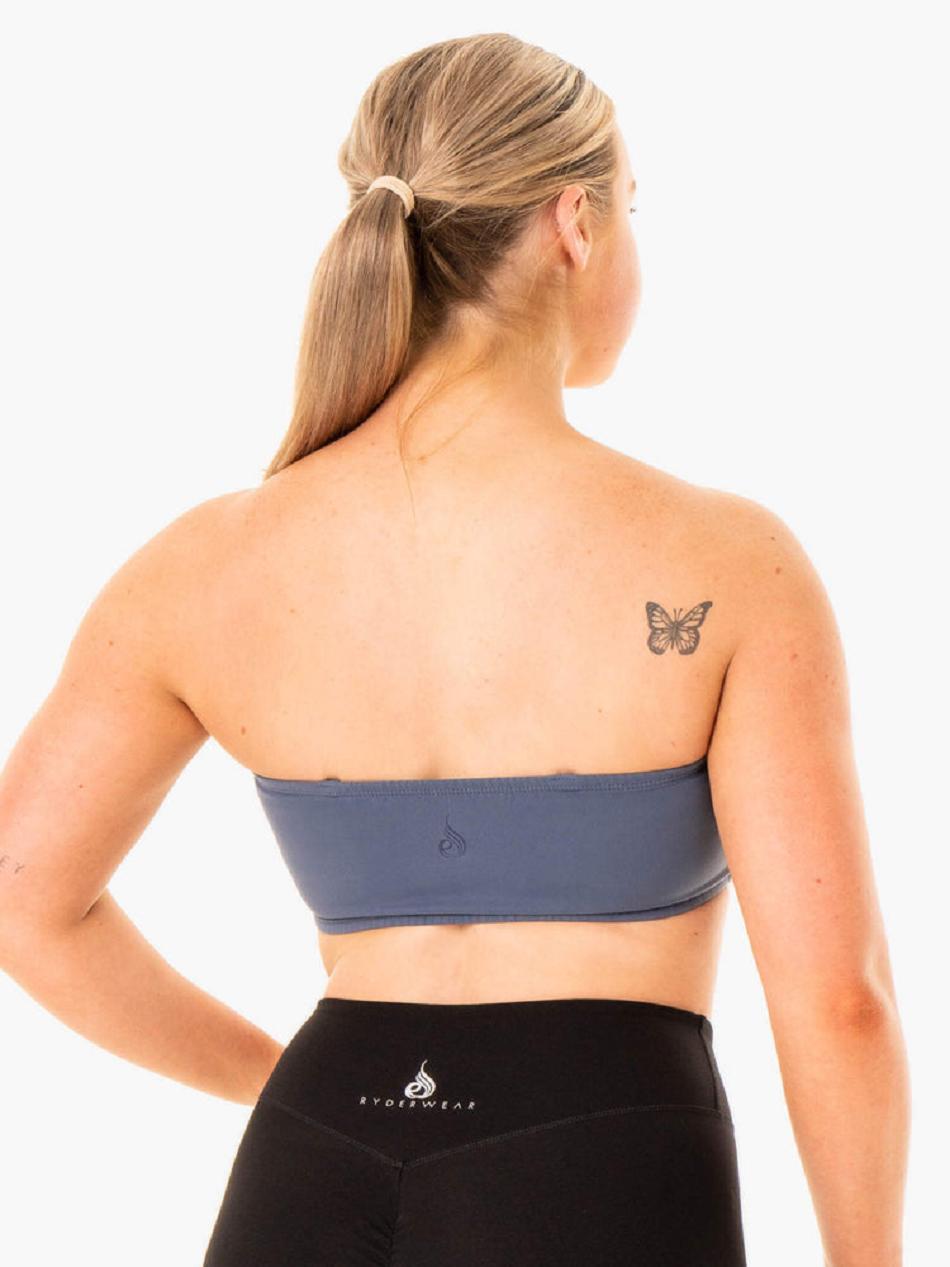 Grey / Blue Women's Ryderwear Convertible Bandeau Sports Bras | G5B30497