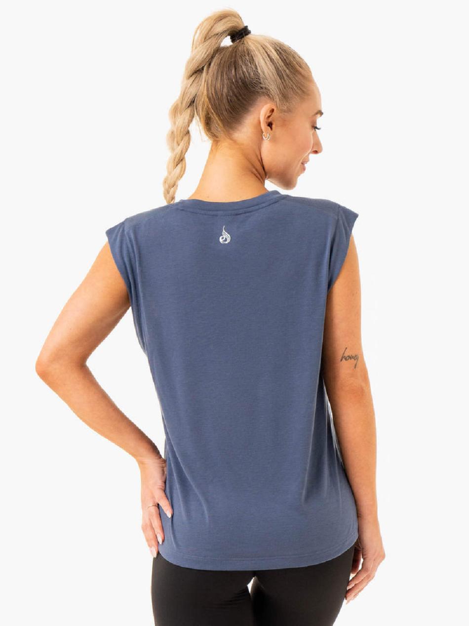 Grey / Blue Women's Ryderwear Element Wide Cut Tanks | 105S36216