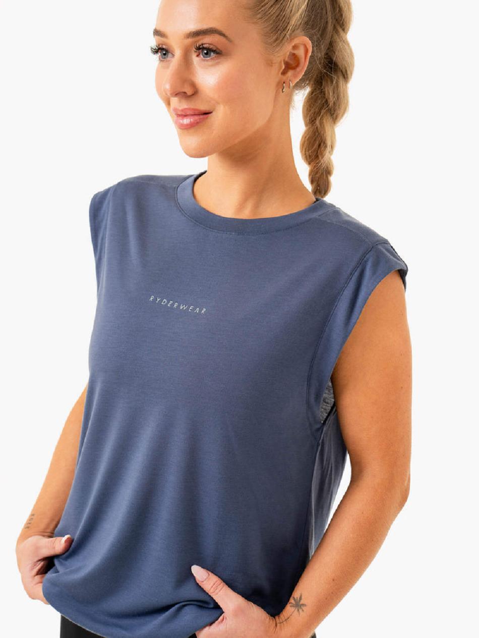 Grey / Blue Women's Ryderwear Element Wide Cut Tanks | 105S36216