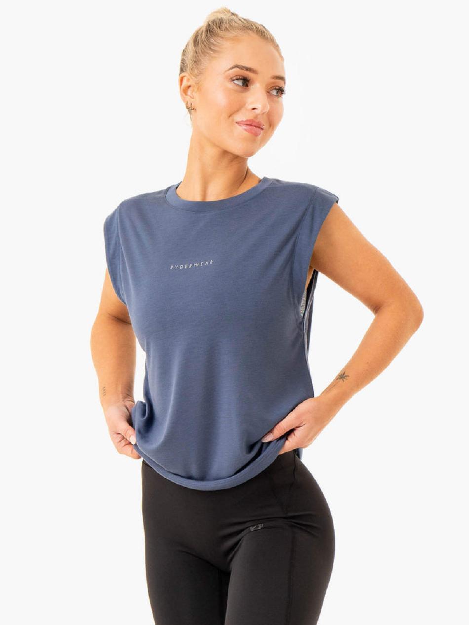 Grey / Blue Women's Ryderwear Element Wide Cut Tanks | 105S36216