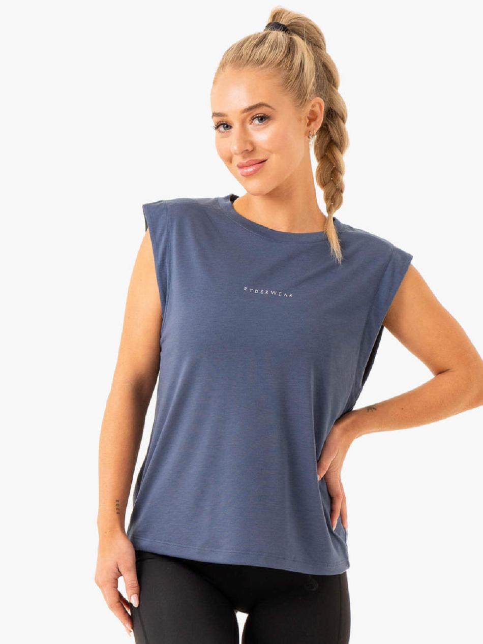 Grey / Blue Women\'s Ryderwear Element Wide Cut Tanks | 105S36216