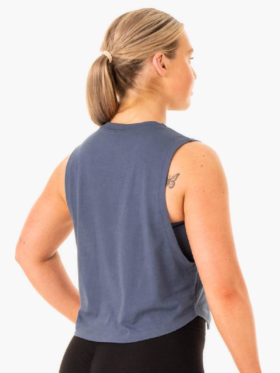 Grey / Blue Women's Ryderwear Flow Scoop Tank Top | DF6625285