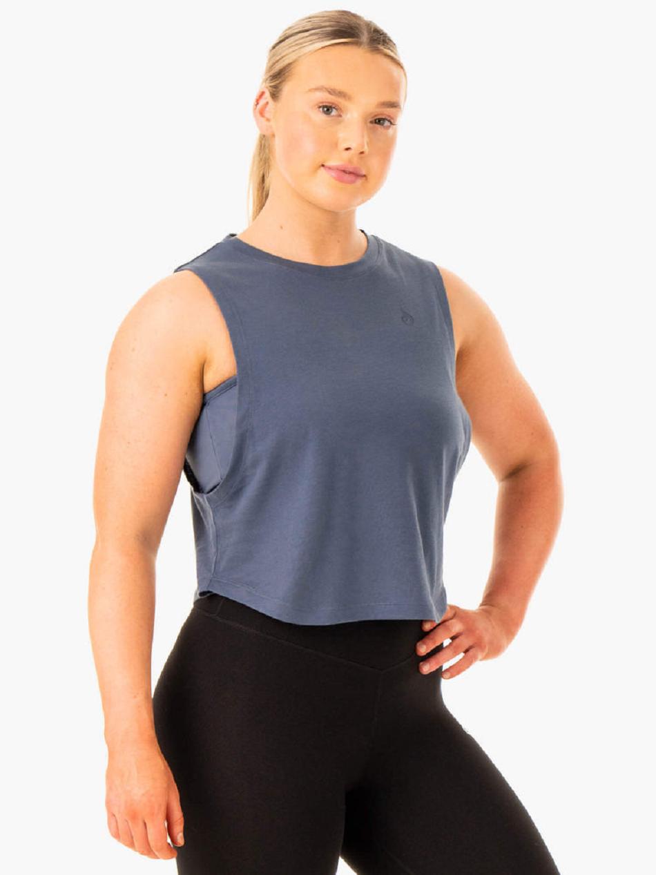 Grey / Blue Women's Ryderwear Flow Scoop Tank Top | DF6625285