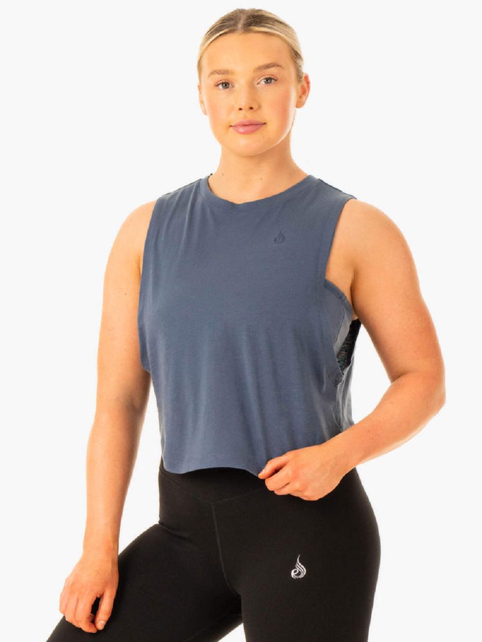 Grey / Blue Women\'s Ryderwear Flow Scoop Tank Top | DF6625285