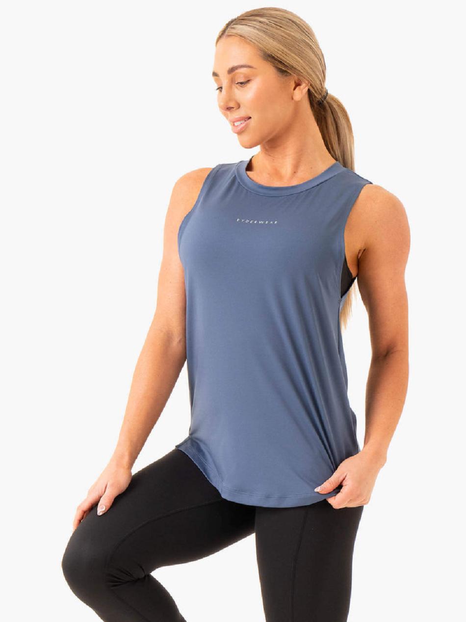 Grey / Blue Women's Ryderwear Freedom Training Tank Top | 158F85427