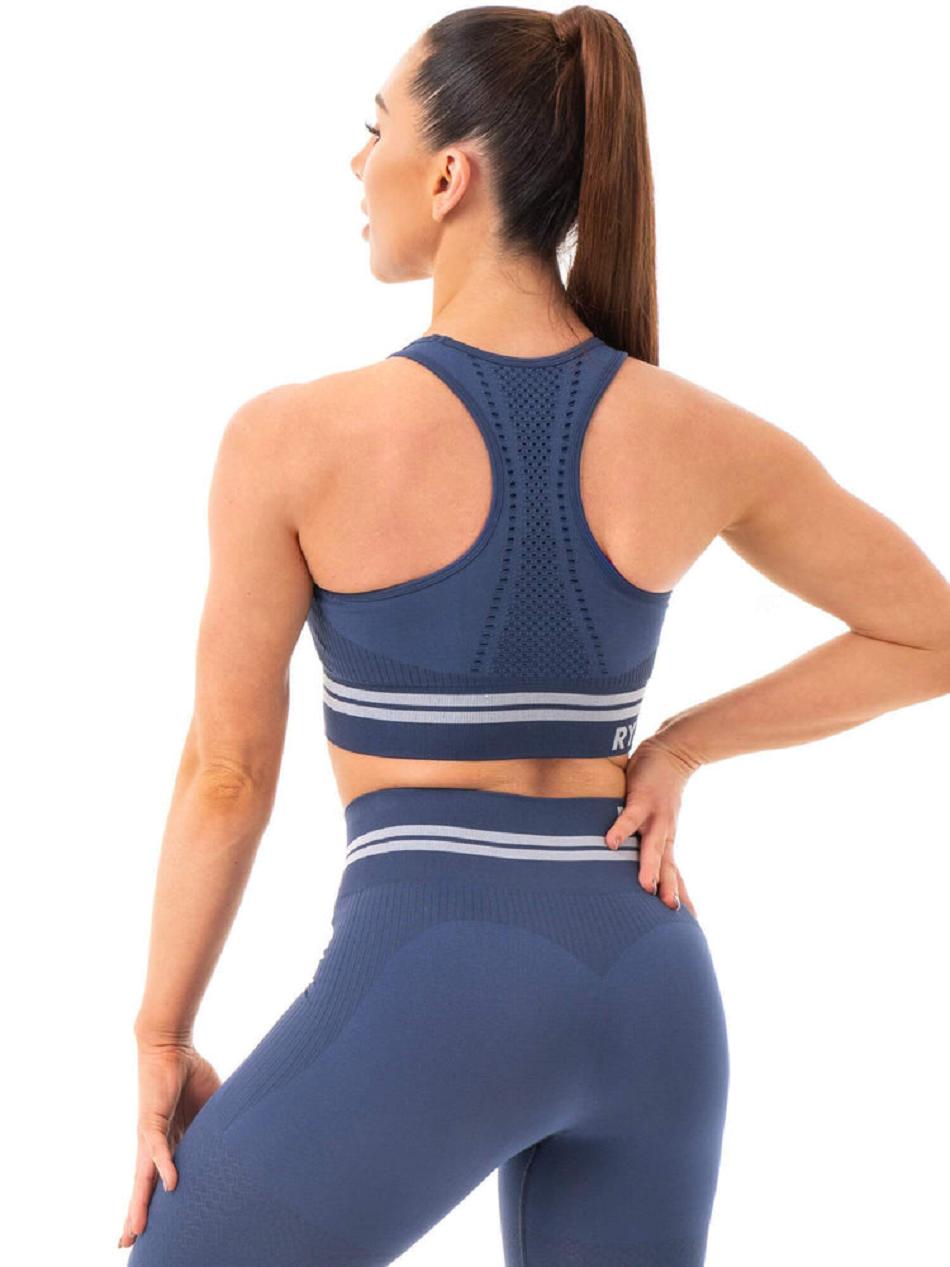 Grey / Blue Women's Ryderwear Freestyle Seamless Longline Sports Bras | 107T18053