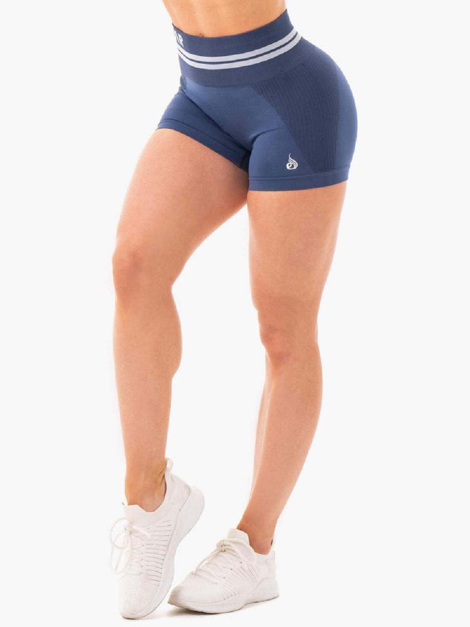 Grey / Blue Women\'s Ryderwear Freestyle High Waisted Shorts Seamless | 139F84733