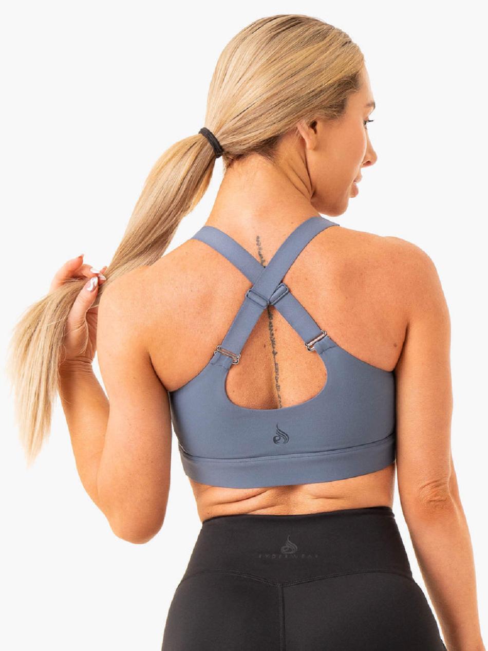 Grey / Blue Women's Ryderwear Heighten High Impact Sports Bras | DF5121762