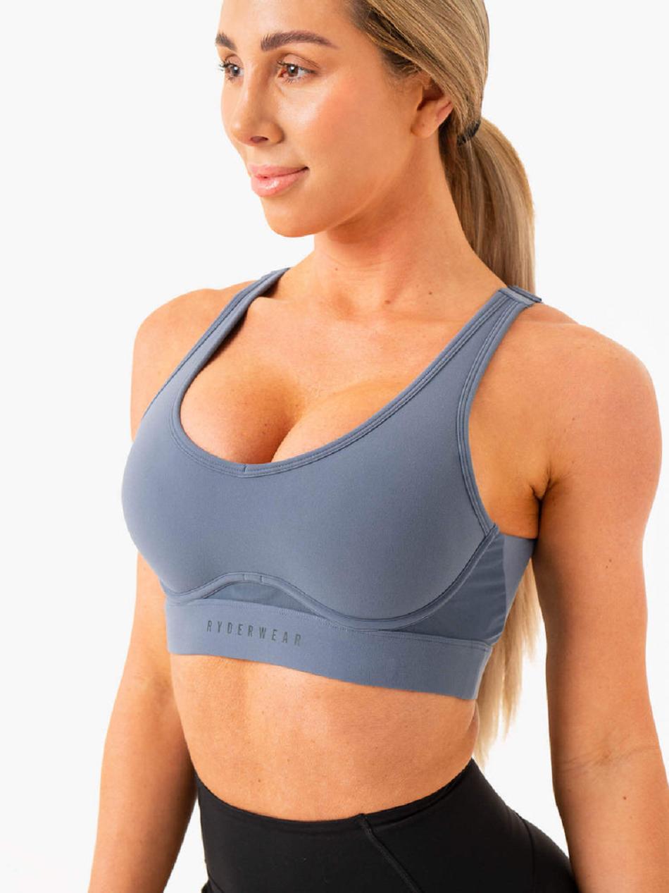 Grey / Blue Women's Ryderwear Heighten High Impact Sports Bras | DF5121762