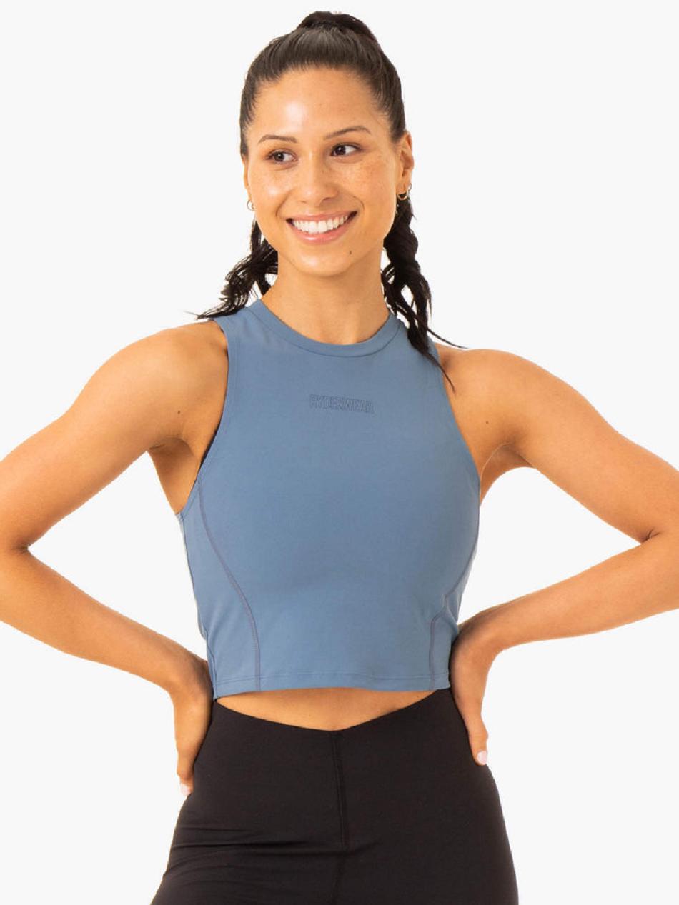 Grey / Blue Women\'s Ryderwear Highlight Compression Tank Top | 139DF24994