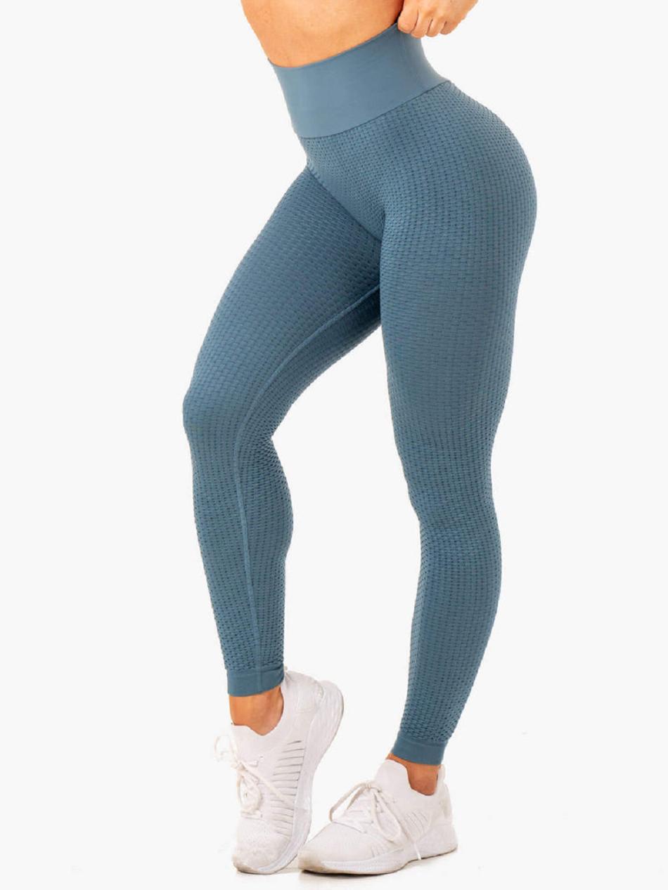 Grey / Blue Women's Ryderwear Honeycomb Scrunch Leggings Seamless | 45NG36461