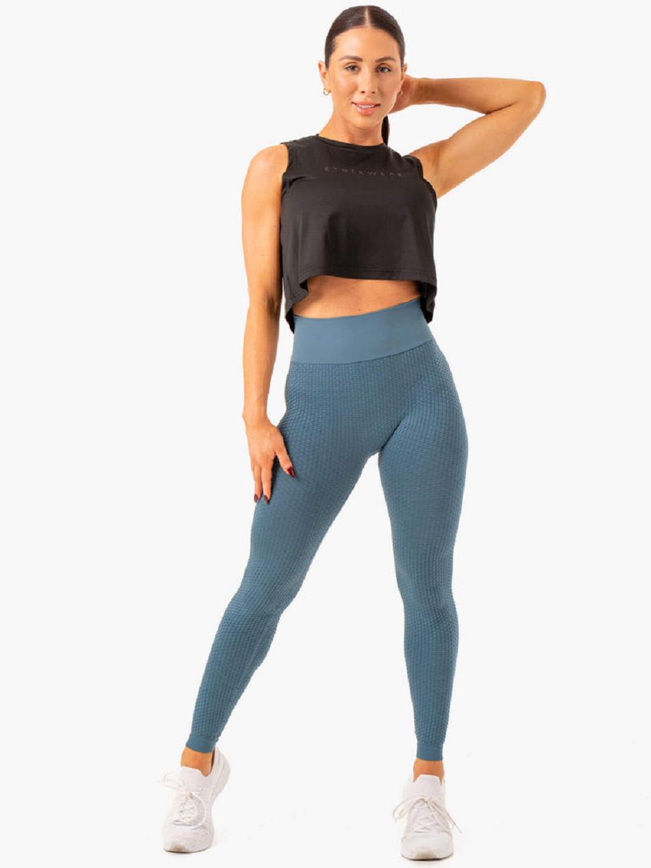 Grey / Blue Women's Ryderwear Honeycomb Scrunch Leggings Seamless | 45NG36461