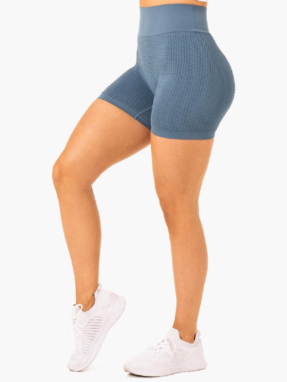 Grey / Blue Women's Ryderwear Honeycomb Seamless Shorts Scrunch Bum | 606Y32495