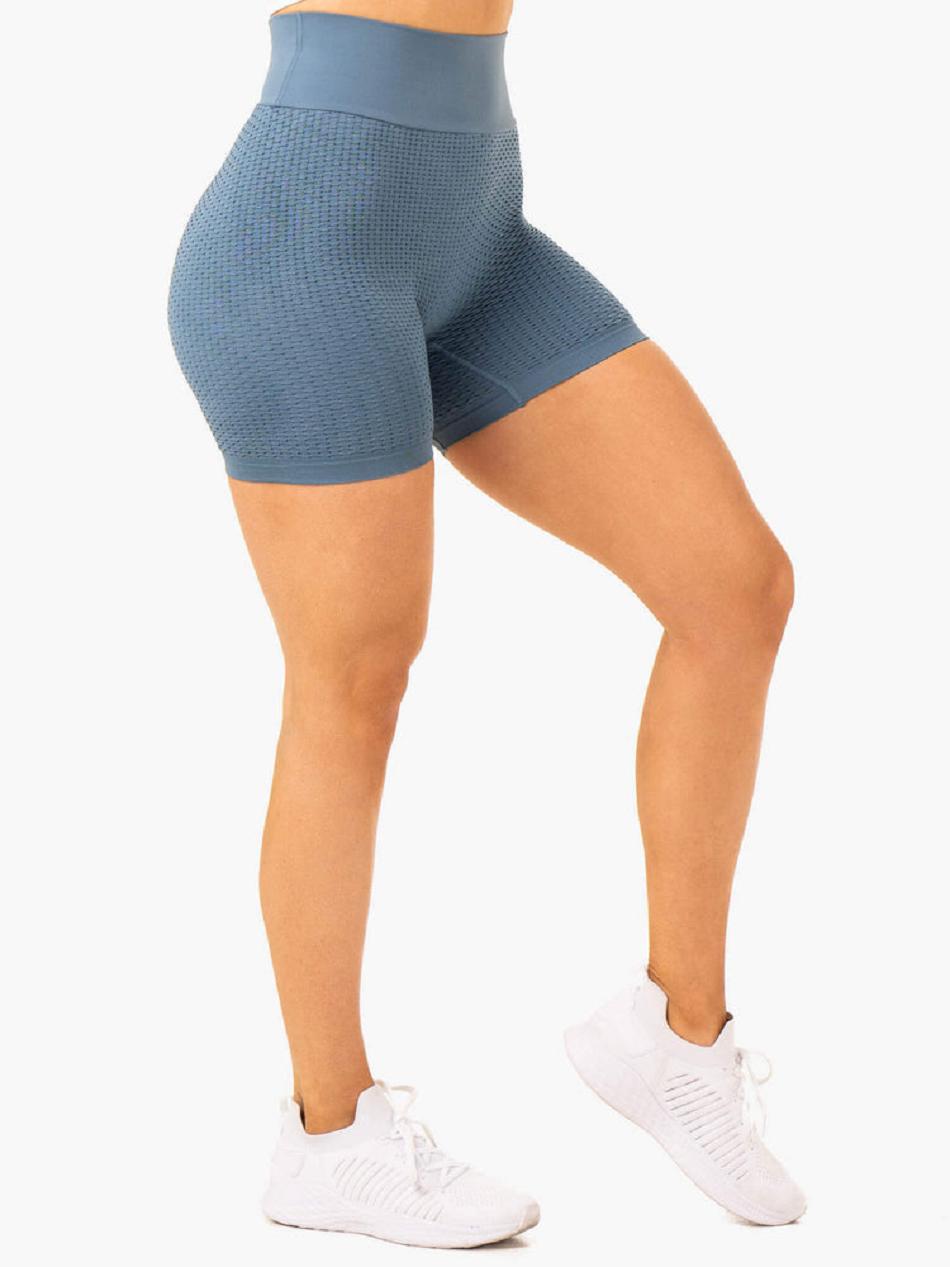 Grey / Blue Women's Ryderwear Honeycomb Seamless Shorts Scrunch Bum | 606Y32495