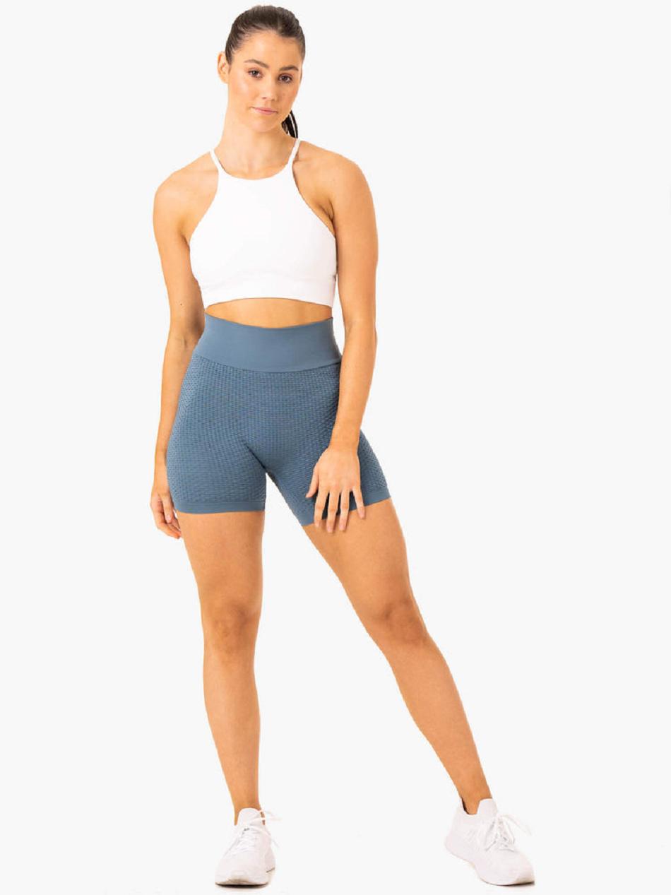 Grey / Blue Women's Ryderwear Honeycomb Seamless Shorts Scrunch Bum | 606Y32495