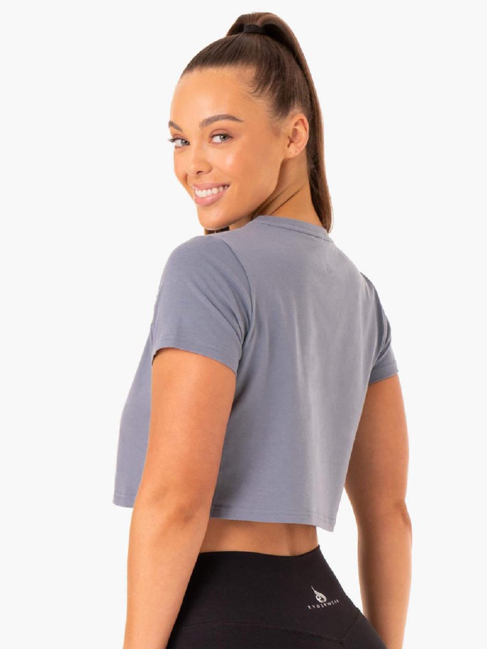 Grey / Blue Women's Ryderwear Hybrid Mesh T-shirt | 143DF47584