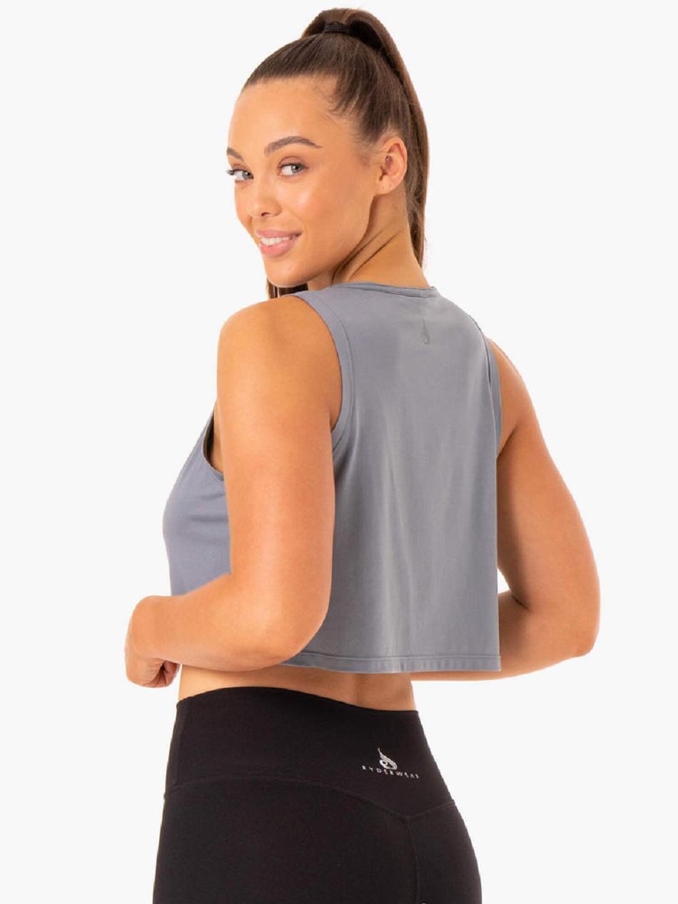 Grey / Blue Women's Ryderwear Hybrid Muscle Tanks | 68RC62241