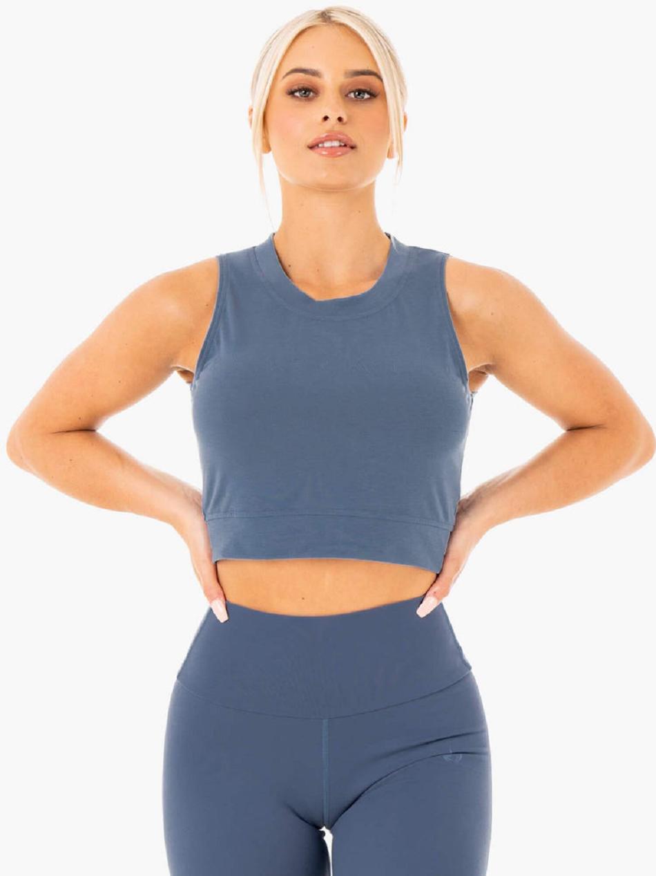 Grey / Blue Women\'s Ryderwear Motion Crop Tanks | DF6898801