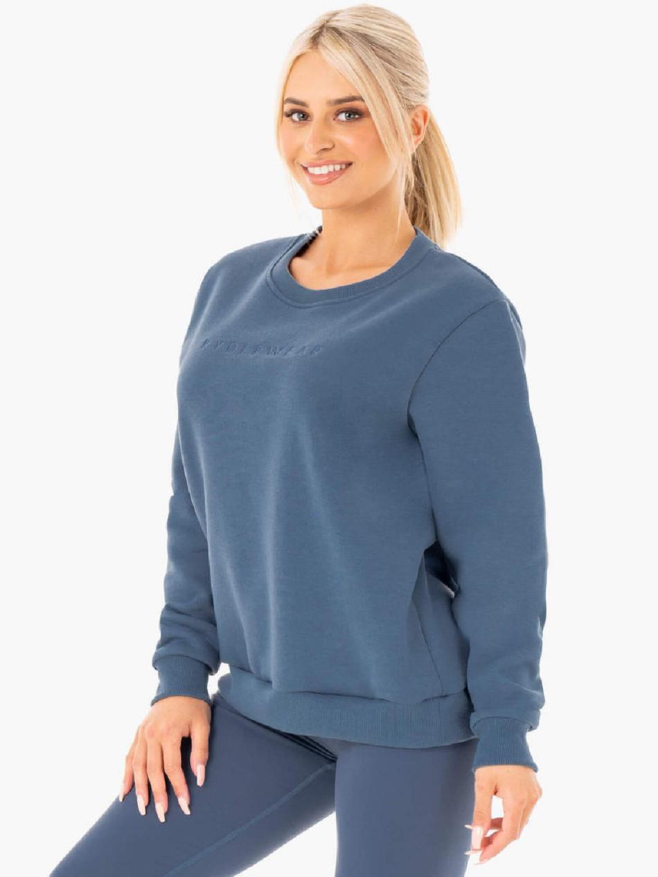 Grey / Blue Women's Ryderwear Motion Oversized Sweater Active Lounge | 77NG30341