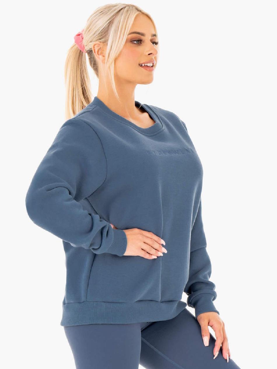 Grey / Blue Women's Ryderwear Motion Oversized Sweater Active Lounge | 77NG30341