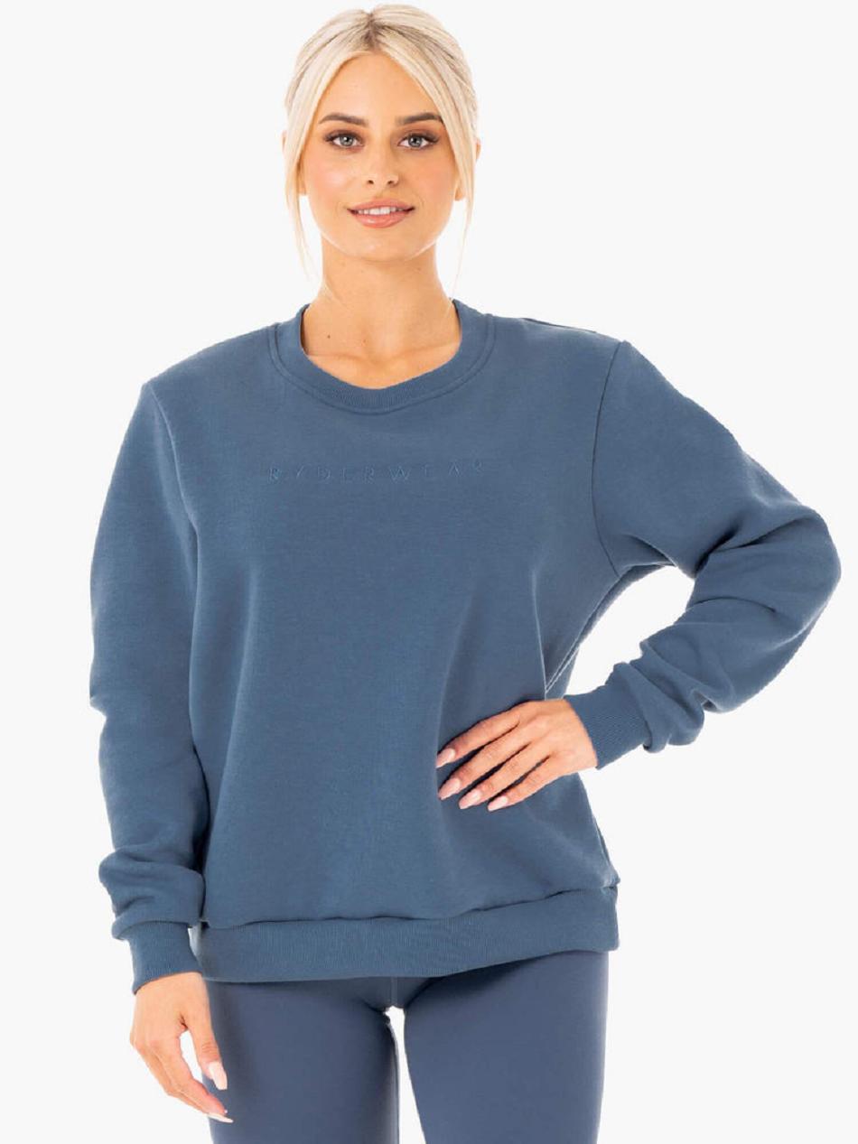 Grey / Blue Women\'s Ryderwear Motion Oversized Sweater Top | MT5799158