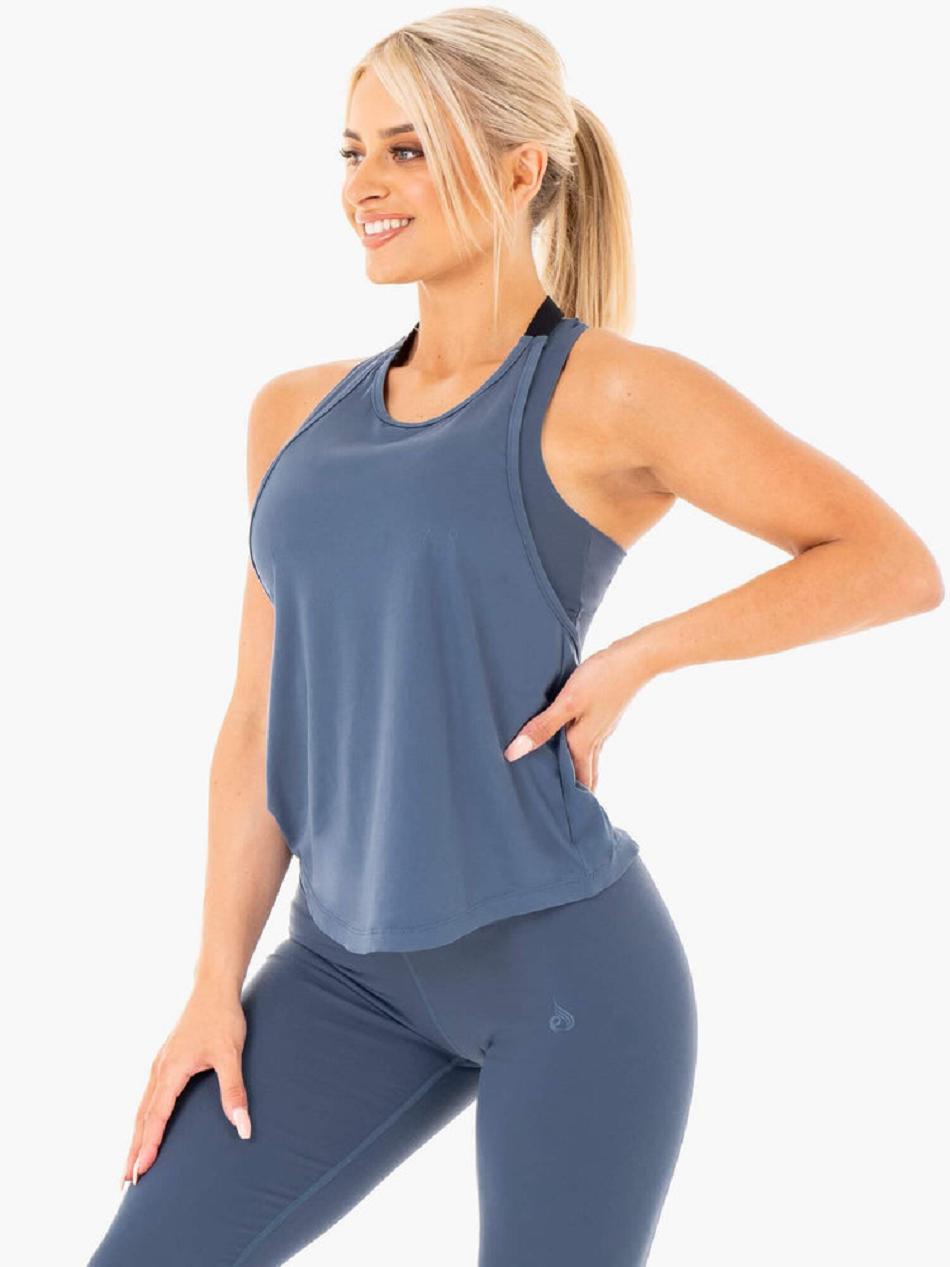 Grey / Blue Women's Ryderwear Motion Slinky T-Back Top | 63YR39300