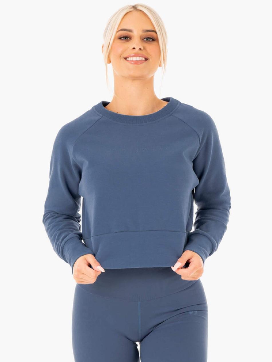 Grey / Blue Women\'s Ryderwear Motion Sweater Active Lounge | 65Y7978649