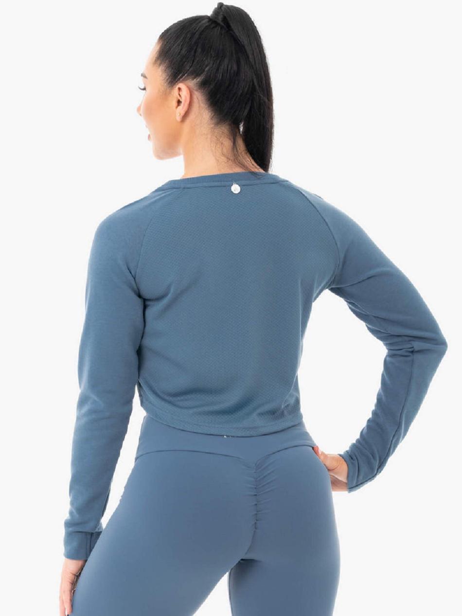 Grey / Blue Women's Ryderwear Staples Cropped Sweater Top | FR5529459